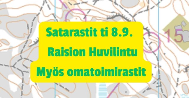 Tiistaina suunnistetaan Raisiossa, opastus alkaa Kustavintieltä. Lähdöt klo 17-19, karttamaksu 10 €. Omatoimirastit su 13.9. asti. Tervetuloa!
#kuntorastit #omatoimirastit